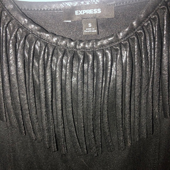 Black shiny Express Dress with Fringes Size Small - Picture 2 of 3